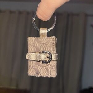 Coach Beige Gold Vtg Signature Leather Photo Frame Holder Keychain Purse Charm